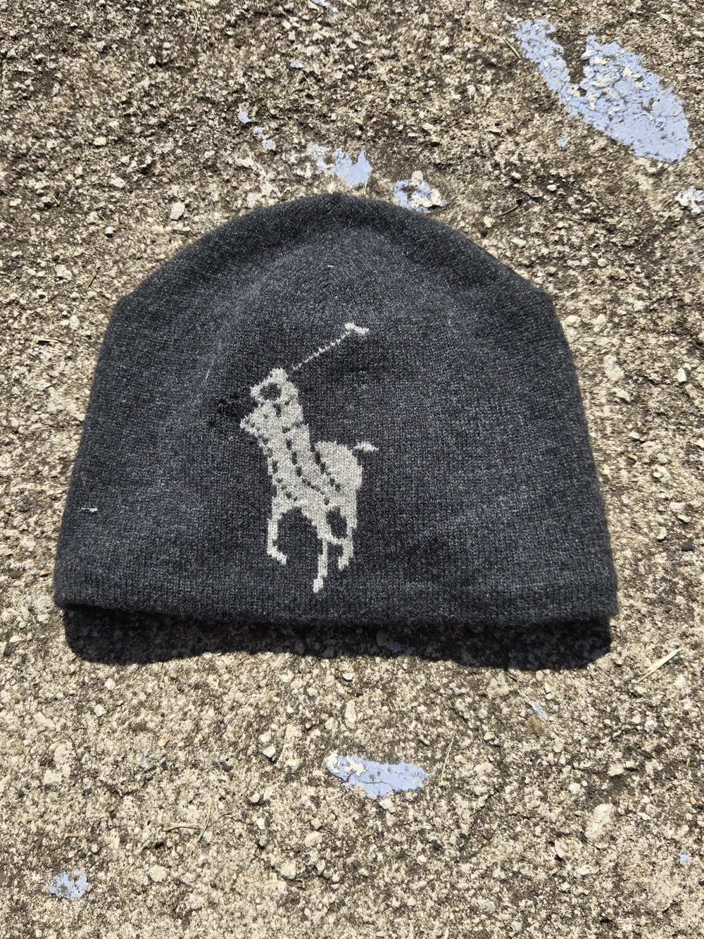 Vintage y2k Polo Ralph Lauren gray & black lambs wool beanie big pony